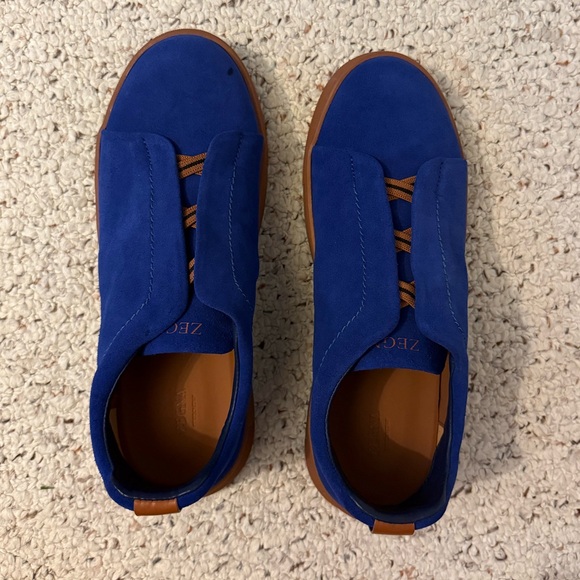 Zegna Triple Stitch Blue Suede Sneakers